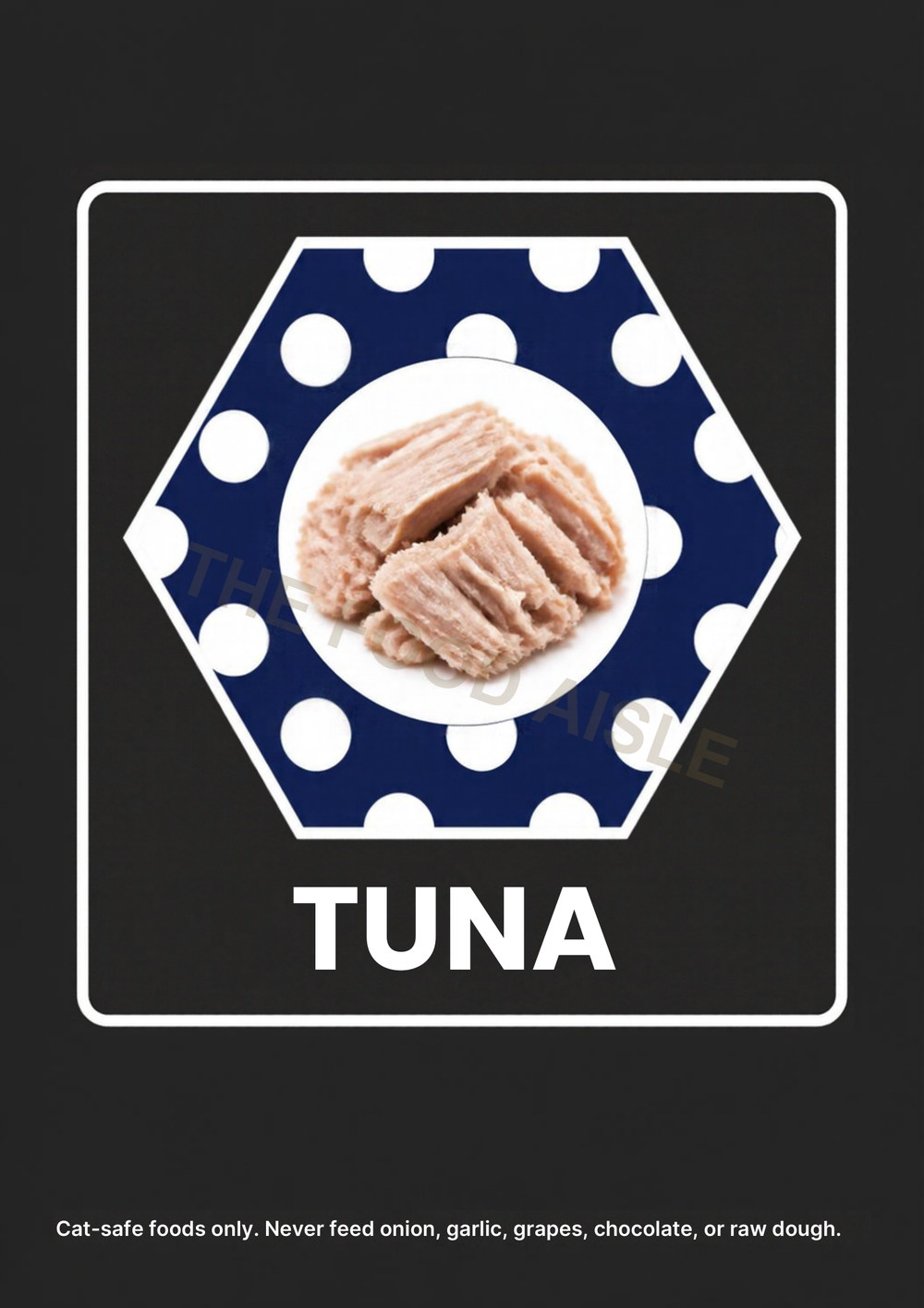 Printable A4 cat choice tile showing tuna in blue and yellow