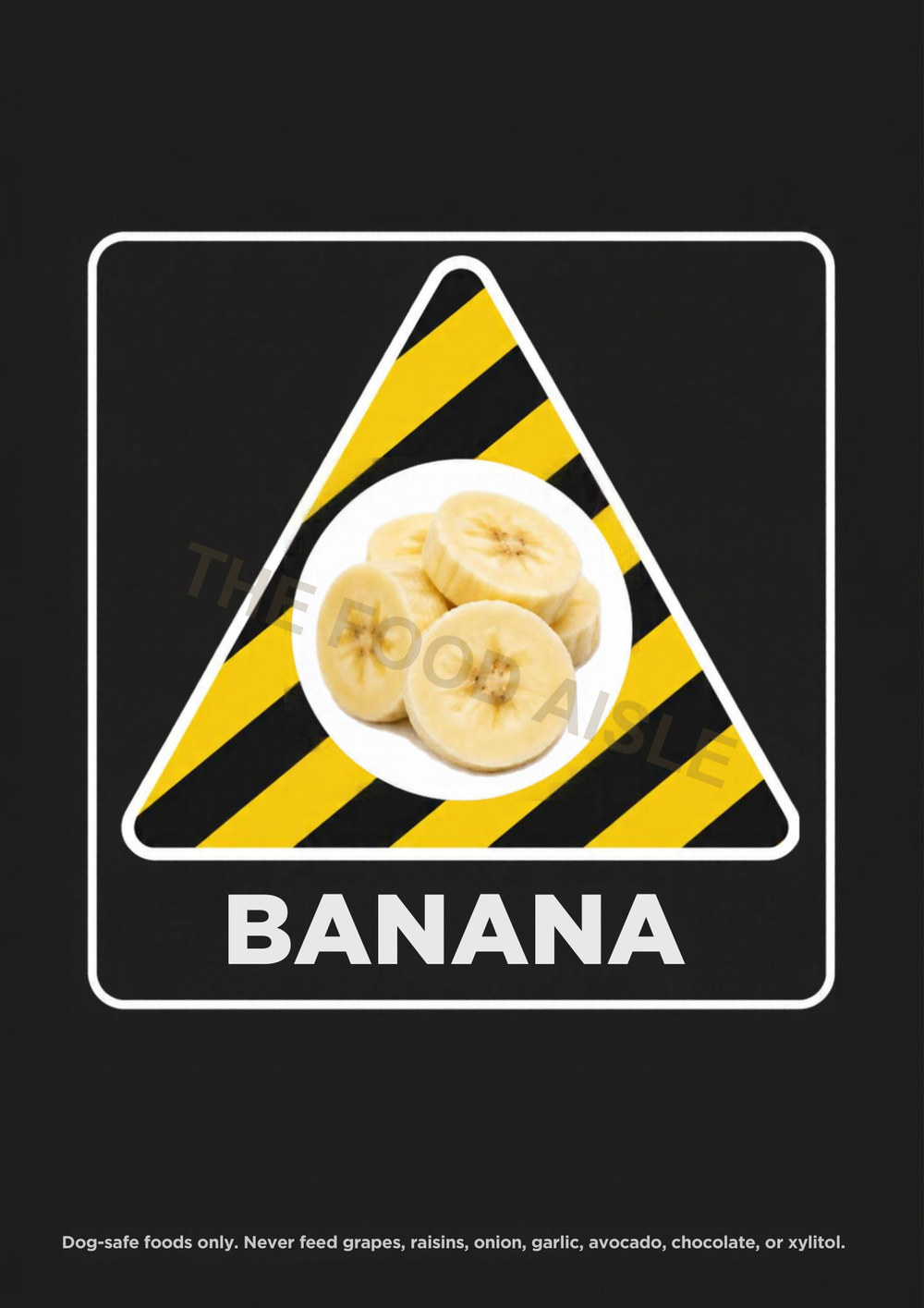 Printable A4 dog choice tile showing banana in blue and yellow