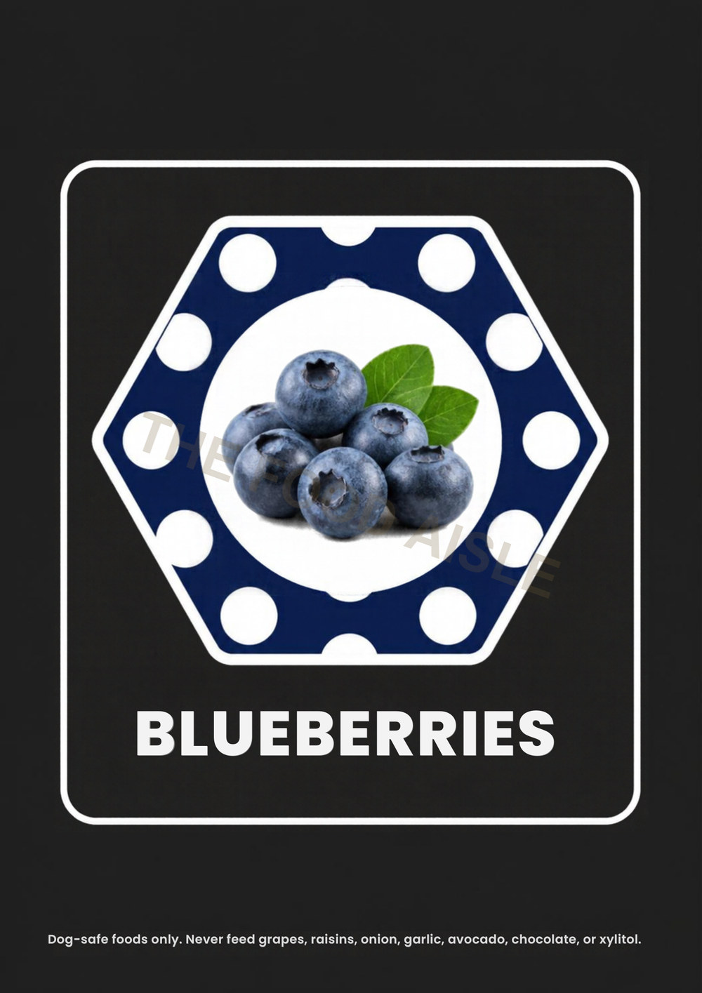 Printable A4 dog choice tile showing blueberries in blue and yellow